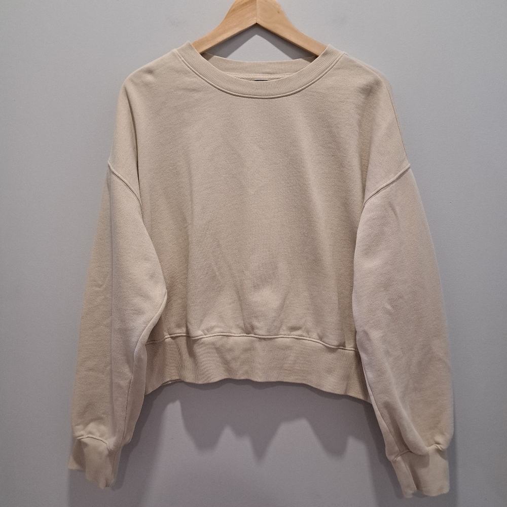 Old Navy Oatmeal Cropped Oversized Minimalist Crewneck Pullover Womens L